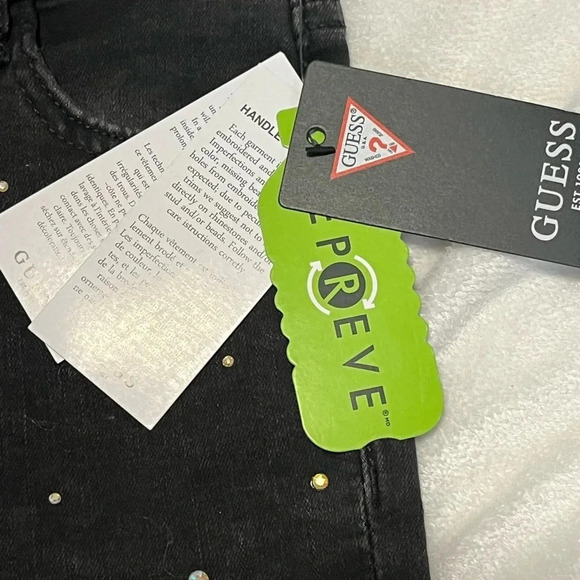 Guess Vintage black embroidered hand beaded girls skinny jeans size 7 Zip front - Picture 13 of 16